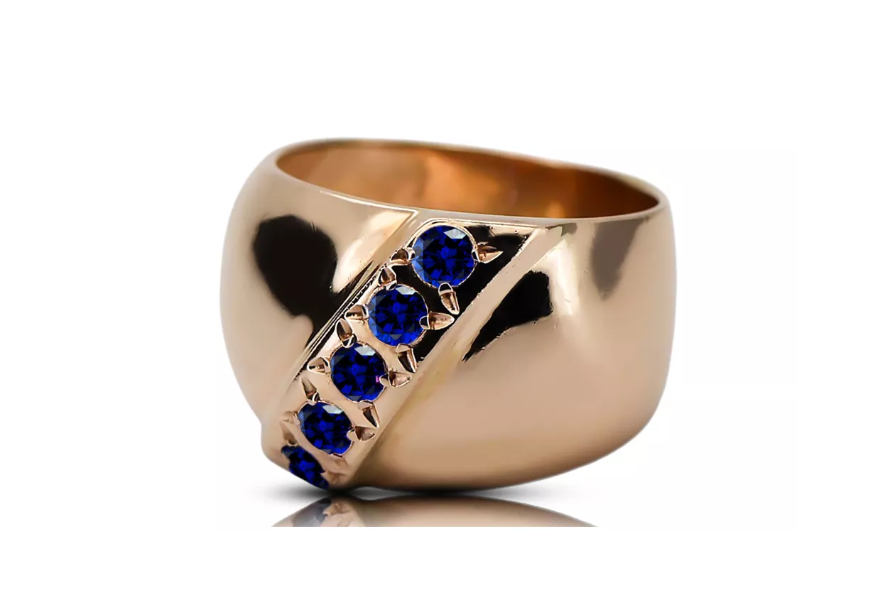 Szafir Oryginalny wyrób Vintage 14k z różowego złota Pierścionek Vintage Biżuteria vrc036r